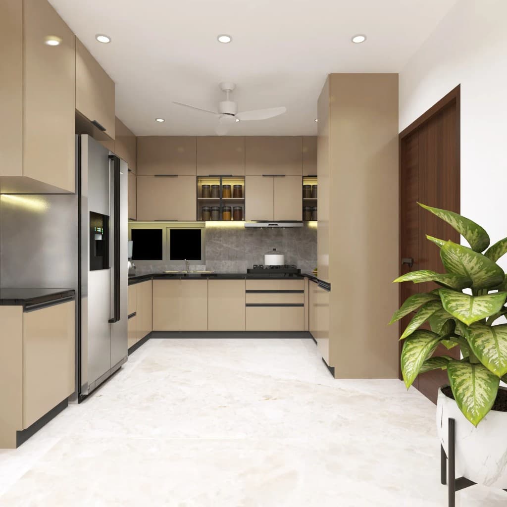 Kitchen interior render — Delhi project — still 2