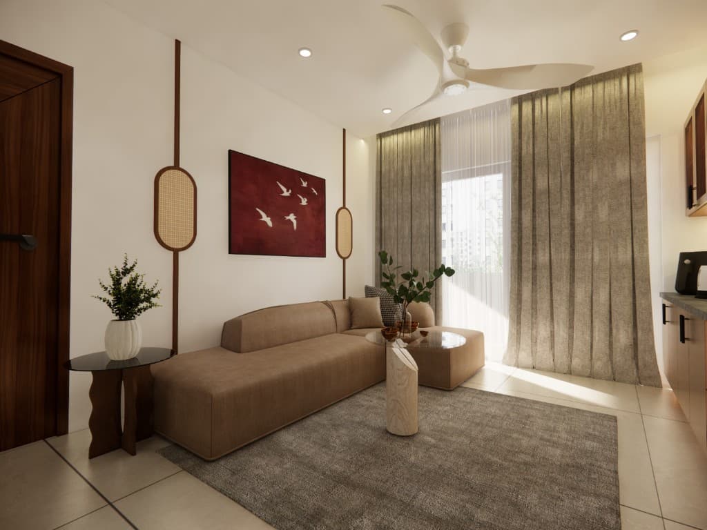 Living room interior render — still 4