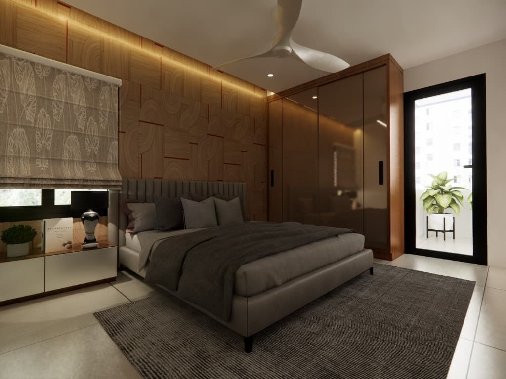 Living room interior render — still 8