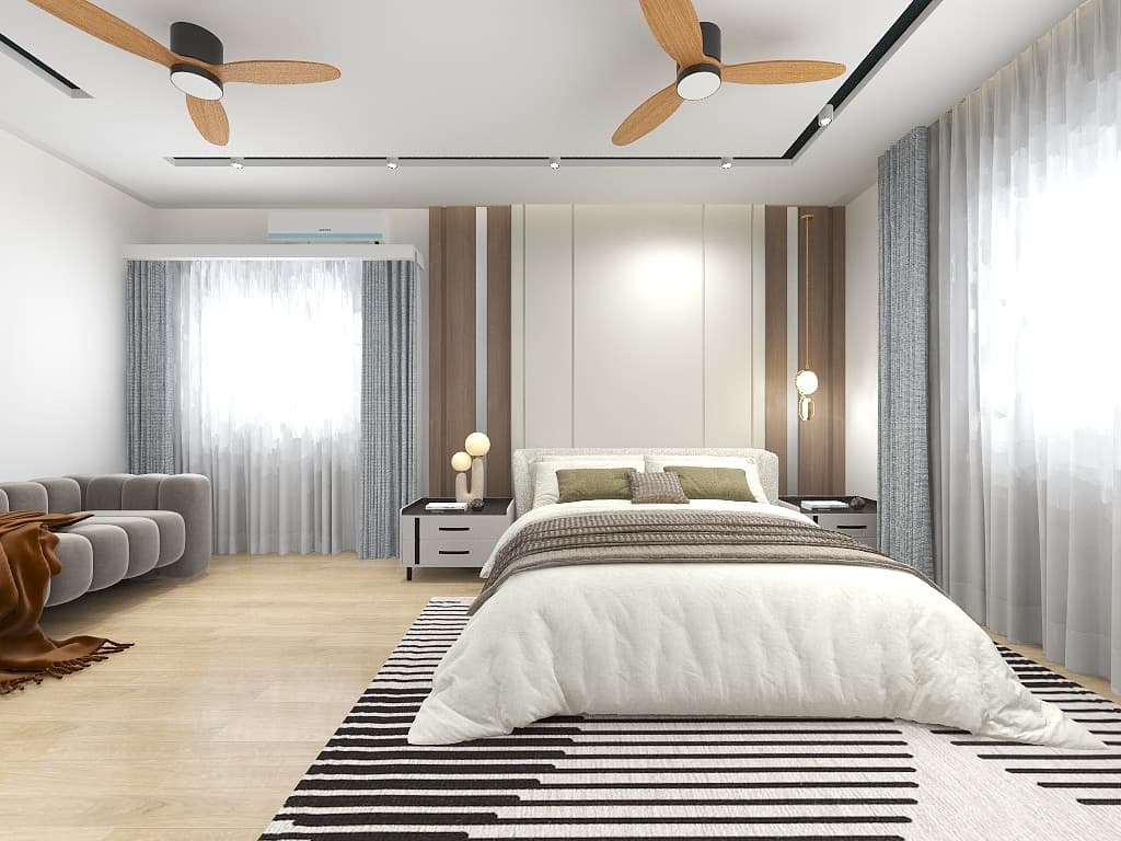 Master suite marble and wood panel — Sheeba Villa 157